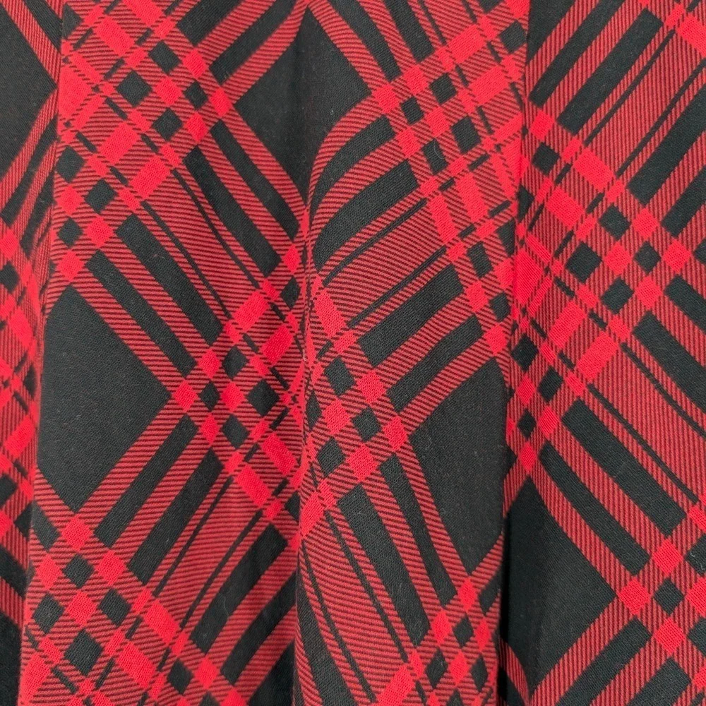 Chaps Red Black Plaid A-Line Midi Skirt Cotton Jersey Pull On Small‎
